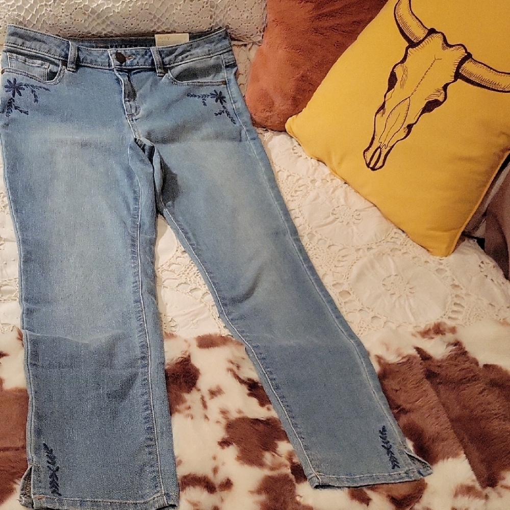 LC Lauren Conrad Embroidered Light Blue Straight Leg Jeans
